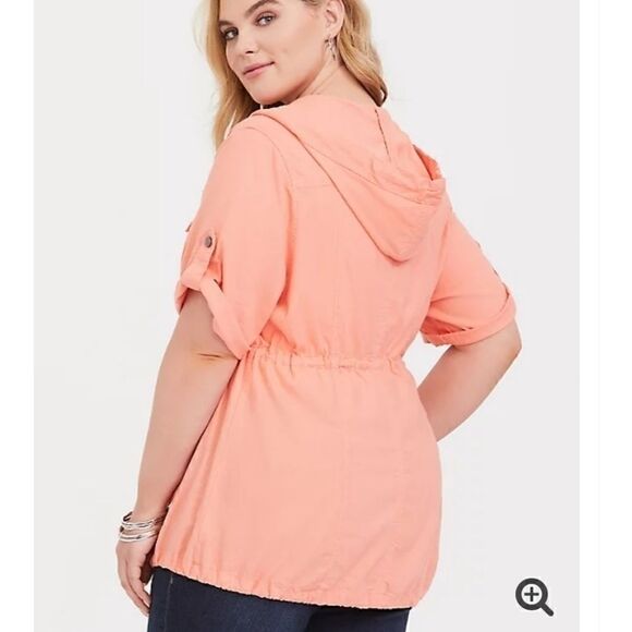 Torrid ORANGE PEACH LINEN HOODED ANORAKDETAILS - Picture 3 of 10